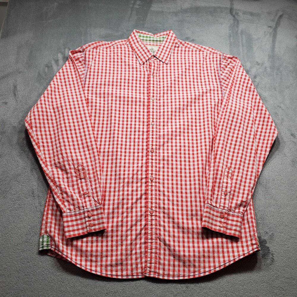 Age of Wisdom Long Sleeve Button Up Snap Plaid Shirt Check Red White Men Sz XL